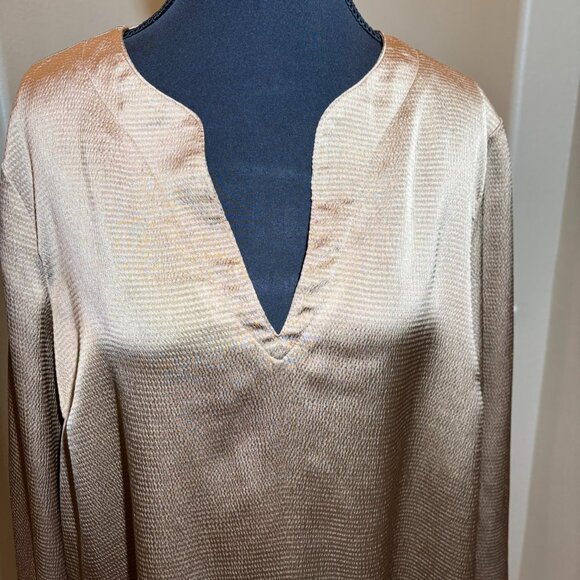 Michael Kors Women's Gold Pullover Blouse with Long Sleeves and ties on Sleeves - Picture 2 of 7